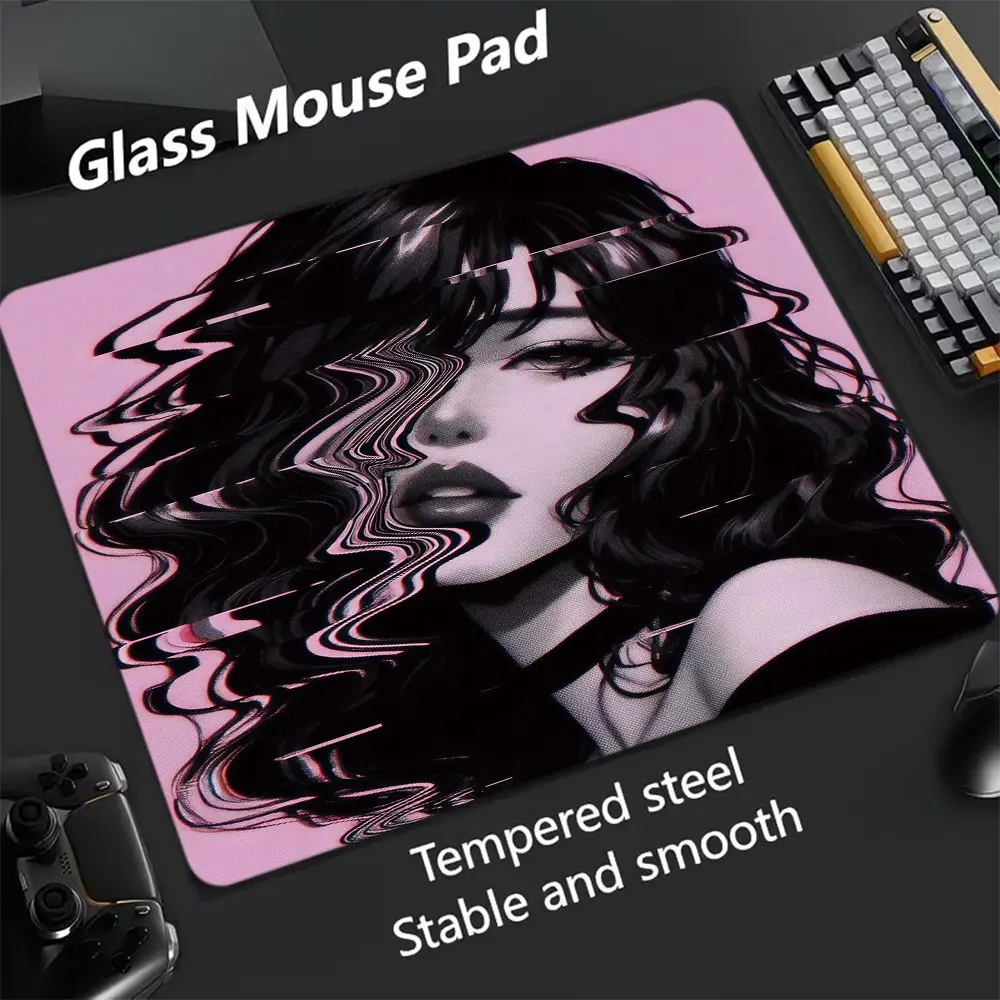 Anime Girl Glass Mouse Pad, Ultra Smooth Tempered Glass, Large Size Gaming Mouse Pad, Ideal for Esports and Office Use