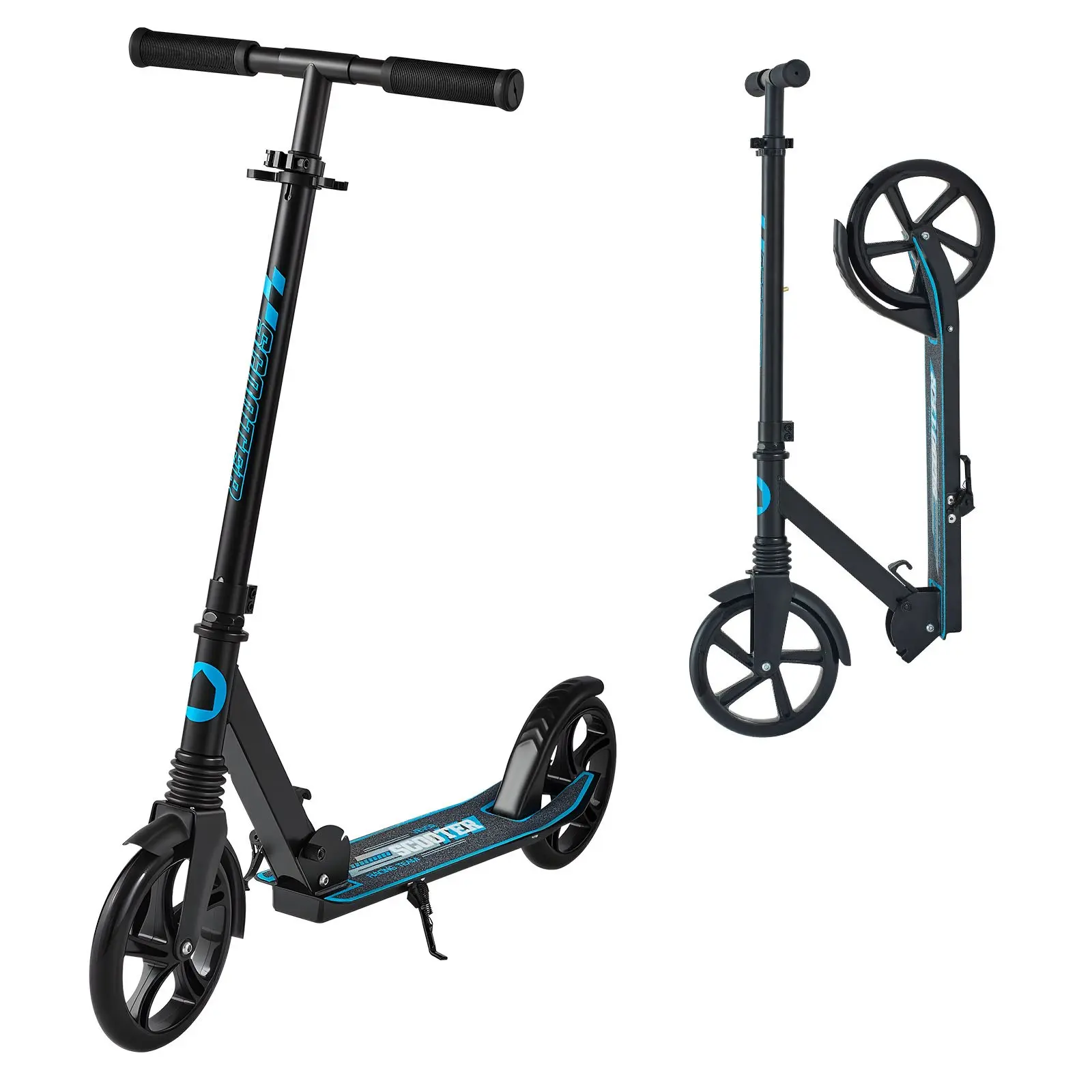 【DealsForYouDays】VEVOR Kick Scooter for Kids Ages 8+, Teens Adults, 2-Wheel Toddler Scooter with Adjustable Height Handlebar, Wide Anti-Slip Deck, Foldable Lightweight for Boys Girls up to 220 lbs, Black+ Blue
