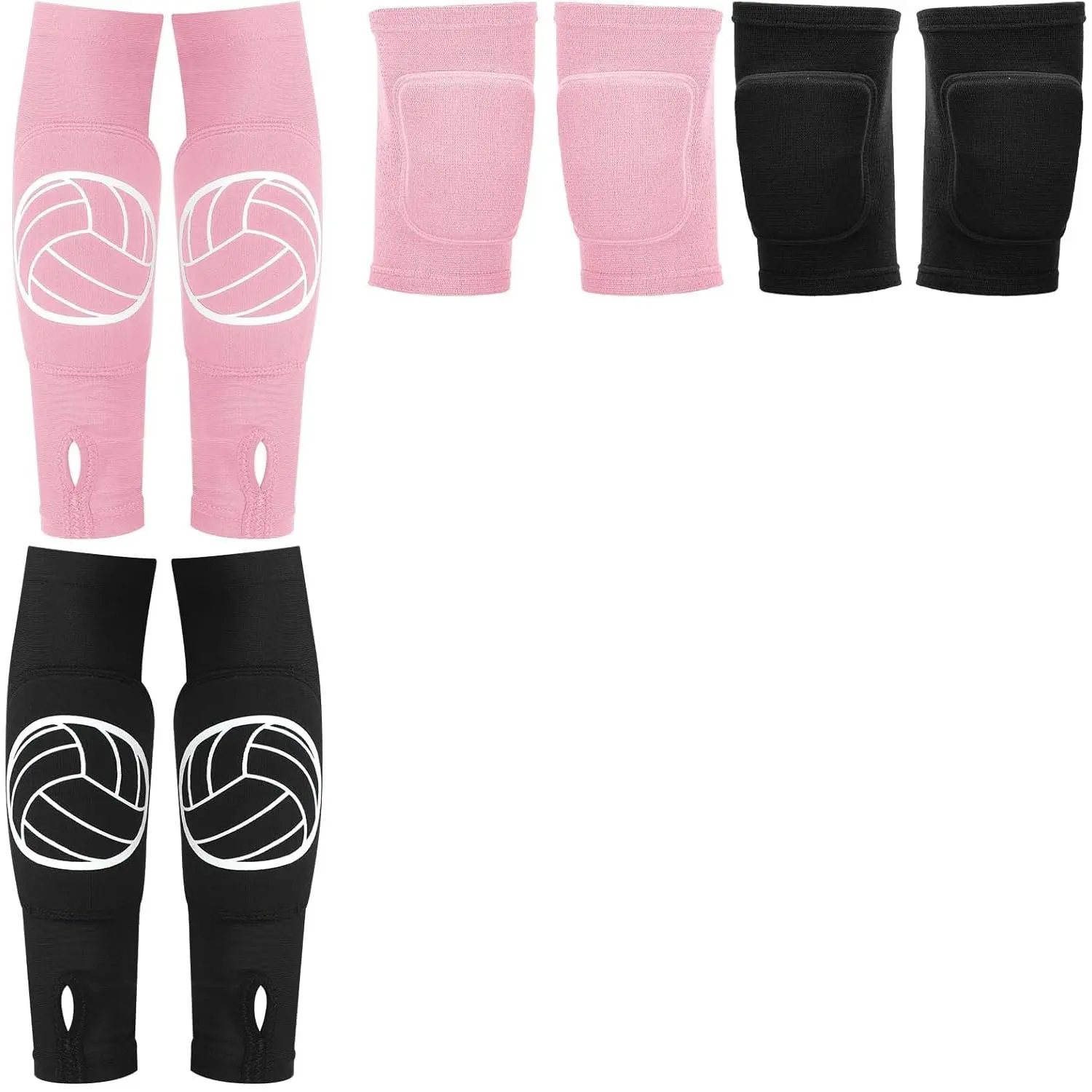 Volleyball Protection Set - 2-Set Spandex-Polyamide Knee Pads & Arm Sleeves with Embroidery, Lightweight Compression Forearm-Wrist Guards, Thumb Holes, Soft Breathable Design for Hitting, Passing, Volleyball Knee Pads, Two Sets