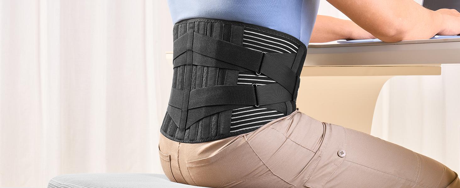 UGEM Back Braces for Lower Back Pain Relief with 6 Stays, Breathable Back Support Belt for Men/Women for Work, Anti‑skid Lumbar Support Belt with 16‑hole Mesh for Sciatica