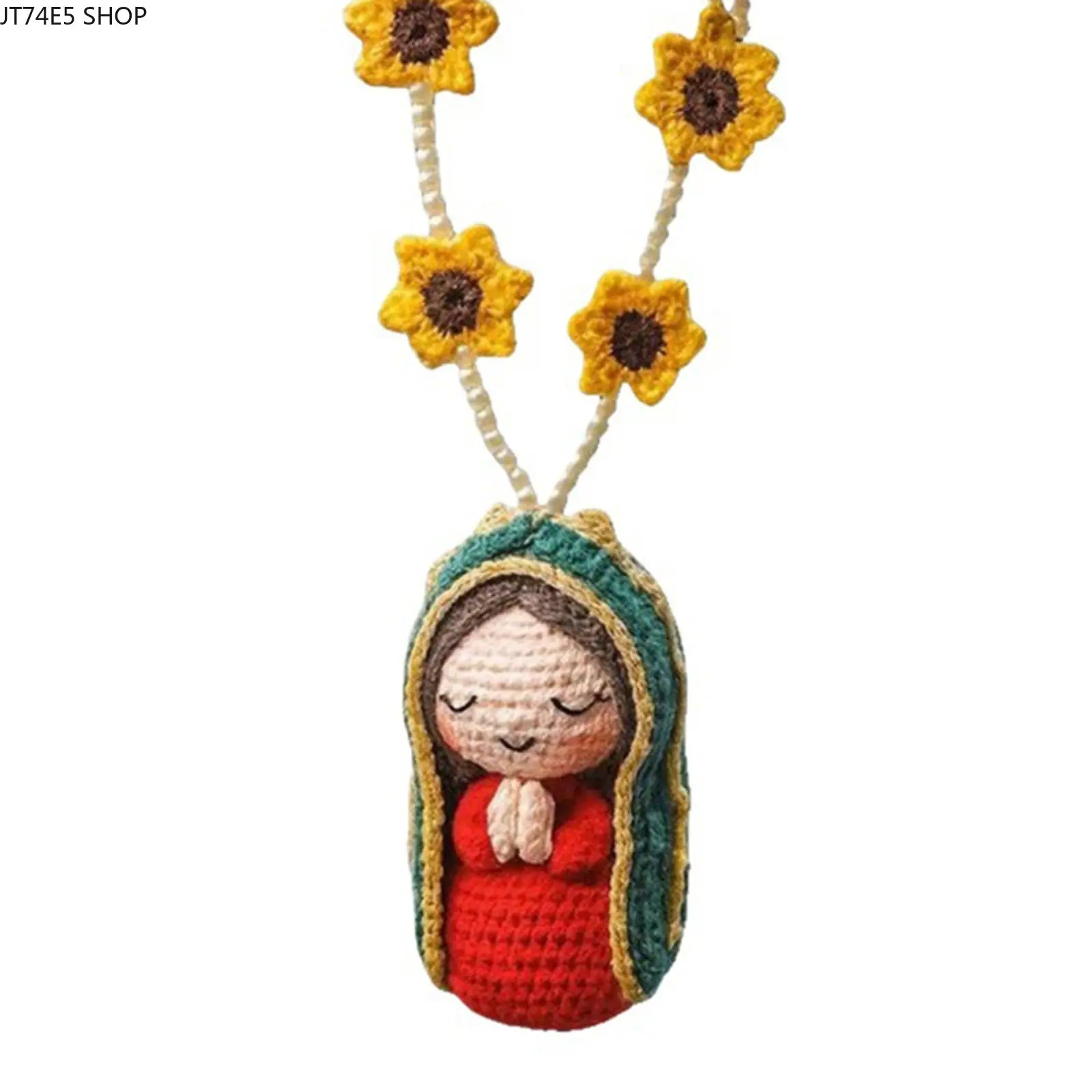 Handmade Crocheted Girl Doll Pendant, Sunflower Knitted Portrait Doll Ornament