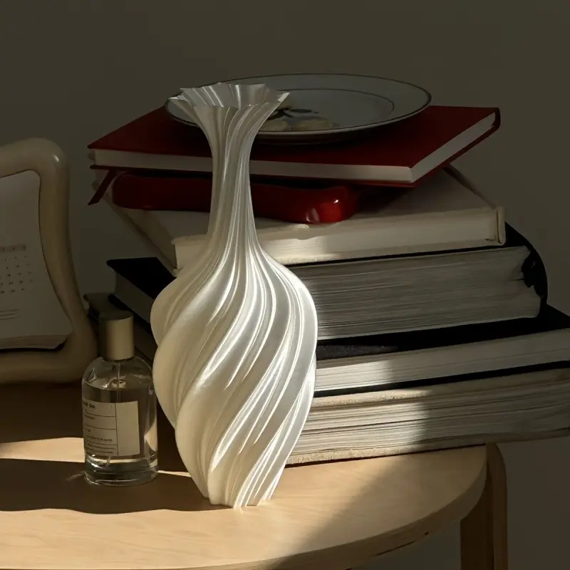 Creative 3D Printed Spiral Twist Vase, Rotating Vertical Groove Flower Holder, Wave Lotus Mouth Dried Flower Container, Nordic Minimalist Desktop Art Decor
