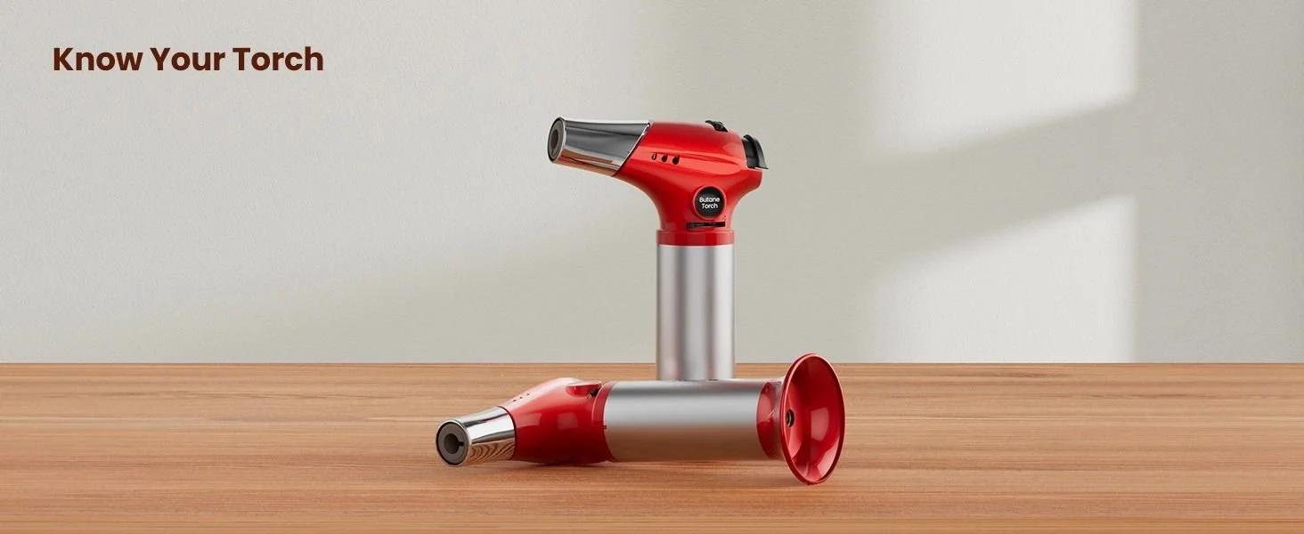 THE WELL KEPT Creme Brulee Torch, Refillable Butane Torch Lighter, Kitchen Torch Food Torch with Safety Lock & Adjustable Flame for Baking, Crafts, BBQ (Gas Not Included) Bakeware Red