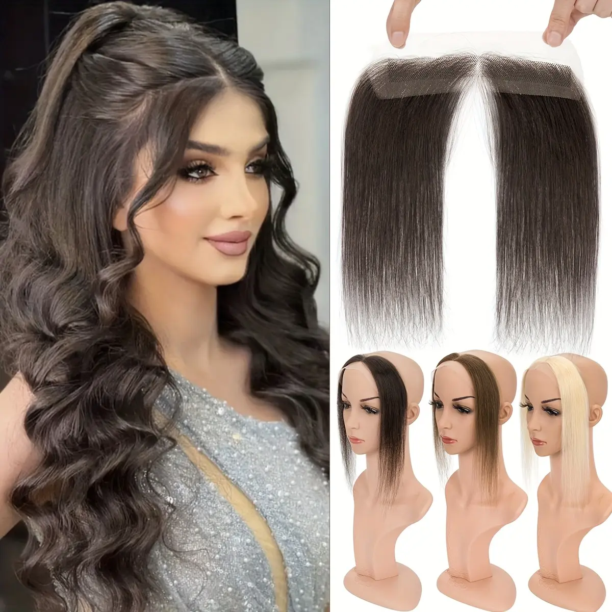 1pc Frontal/Side Air Bangs Hairpiece Middle Part 10 inch  Human Hair Extension Hairline Loss Elegant Straight Tape in Hair accesories Hair Toppers Replacement Toupee versatile hair styling Hand Hook Lace Single Knot