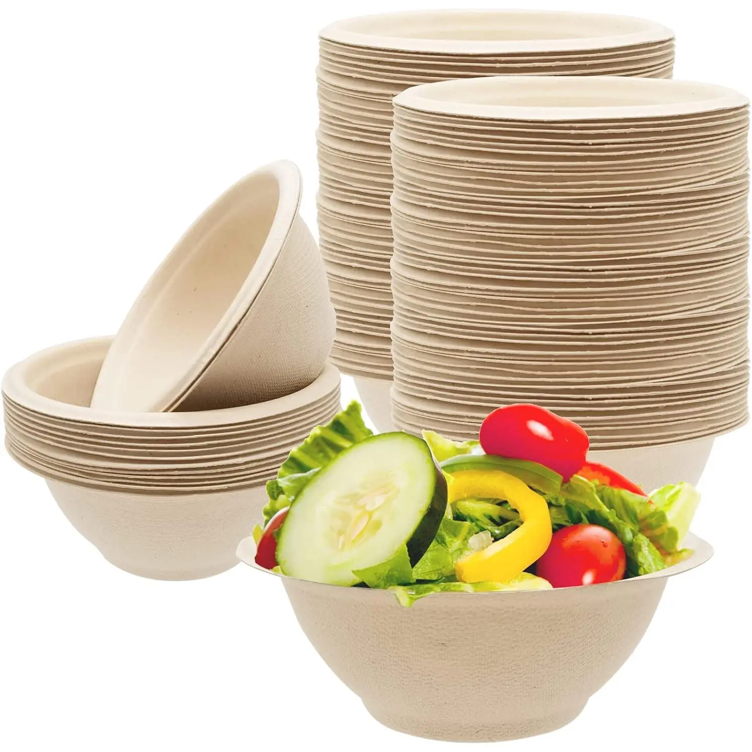 100 Pack 8oz Compostable Paper Bowls,Heavy-Duty Disposable Natural Bagasse Bowls,Biodegradable Soup Bowls,Eco-Friendly,Heat Resistant, Ice Cream,Salad,Soup,Snack,Dessert,Pasta,Hot or Cold Use