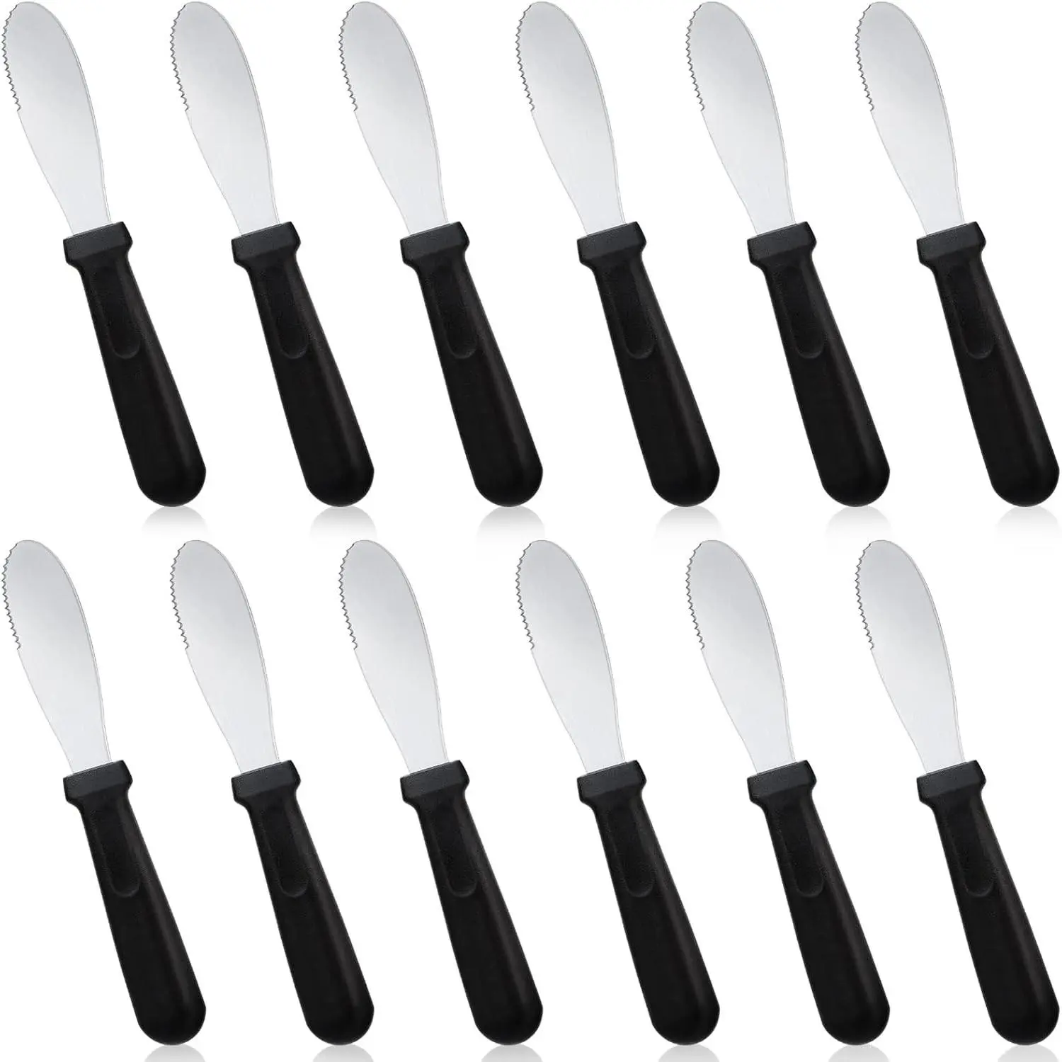 12 Pcs Butter Spreader Knives Wide Blade Stainless Steel Cheese Spreader Knife Black Plastic Handle Slicing or Spreading Knife for Slicing Bread Cream Sandwich Condiment Kitchen 9.1 Inch