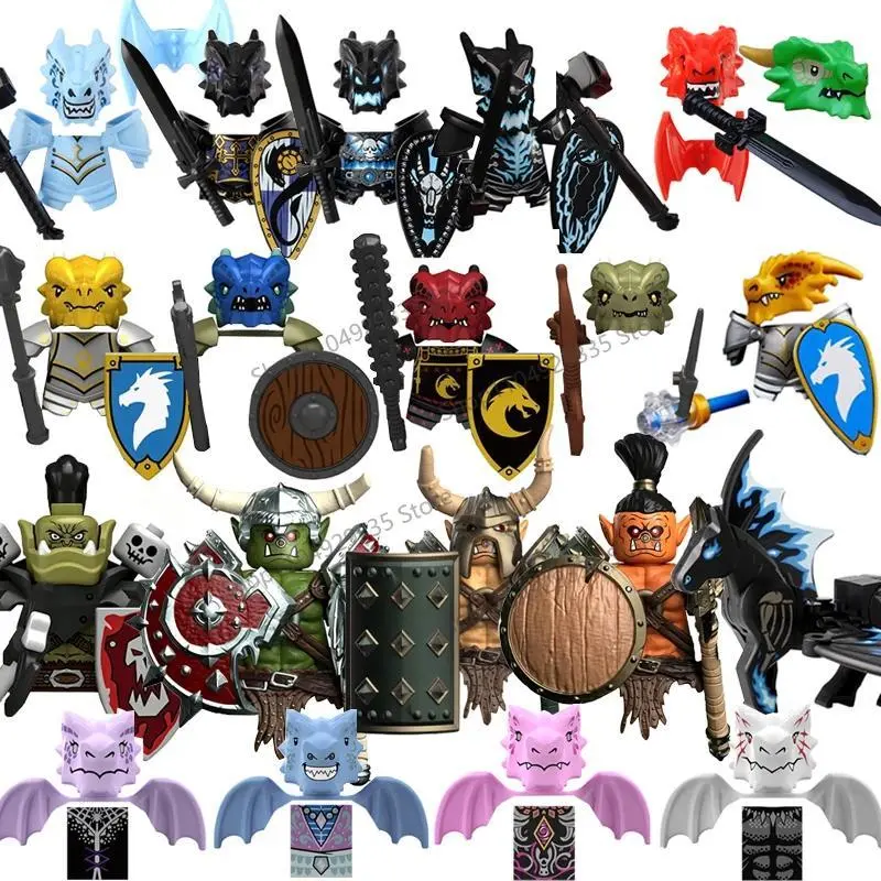 2026 new hot item QQ04-11 Medieval Knights Building Blocks Dragon Knights Lightning Dragon Mount Figure Accessories Games Model Assemble Brick Toy
