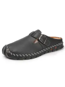 Unisex Adjustable Buckle Slip-On Sandals, Smooth Synthetic Leather, Breathable Side Design, Non-Slip Sole, Comfortable All-Day Wear