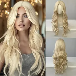 Themed Limited Edition Product: a Netted, White-Golden, Long, Curly Hair Full Headpiece, 26-Inch Curly Hair Wig, Stylish And Skin, Suitable for Women to Use at Daily Parties And Christmas Events