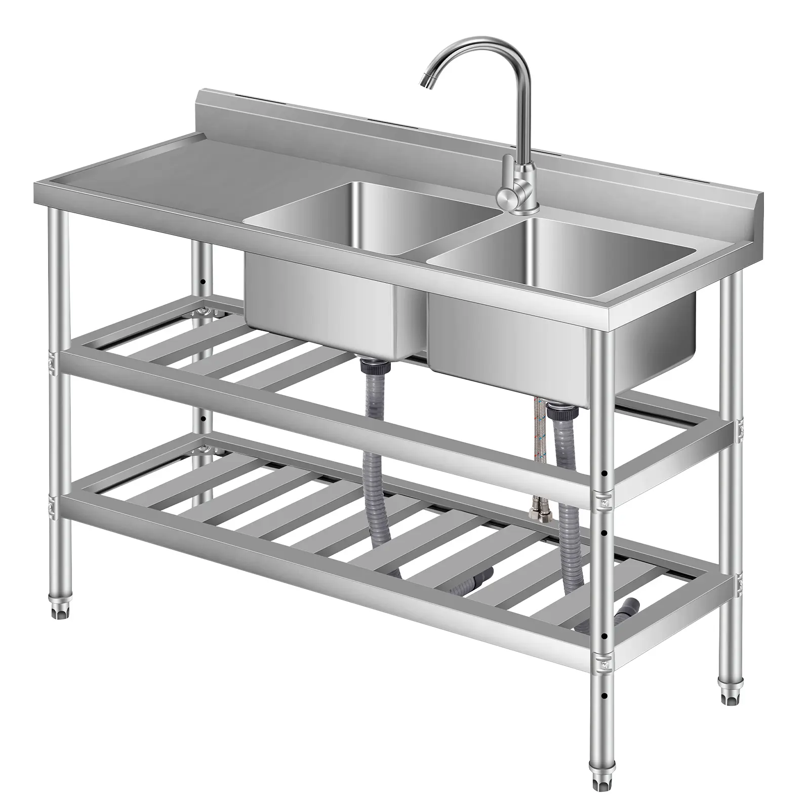 Stainless Steel Utility Sink, Free Standing Single Bowl Commercial Kitchen Sink with Faucet, Laundry Sink with Storage  Shelve