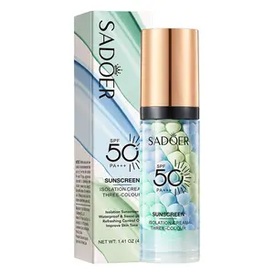 SADOE,3 In 1 Sunscreen Isolation Cream, SPF 50, One Step Color Corrector Face Primer, Moisturizing Skin Tone Correcting, Radiance Skin Green Moisturizer