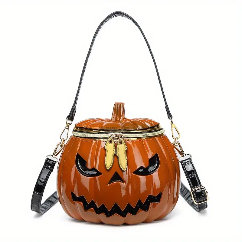 Halloween Upgrade Bag, Dual Strap + Pull Handle Pumpkin Bag, Creative Funny Halloween Handbag, Pumpkin Carry Bag