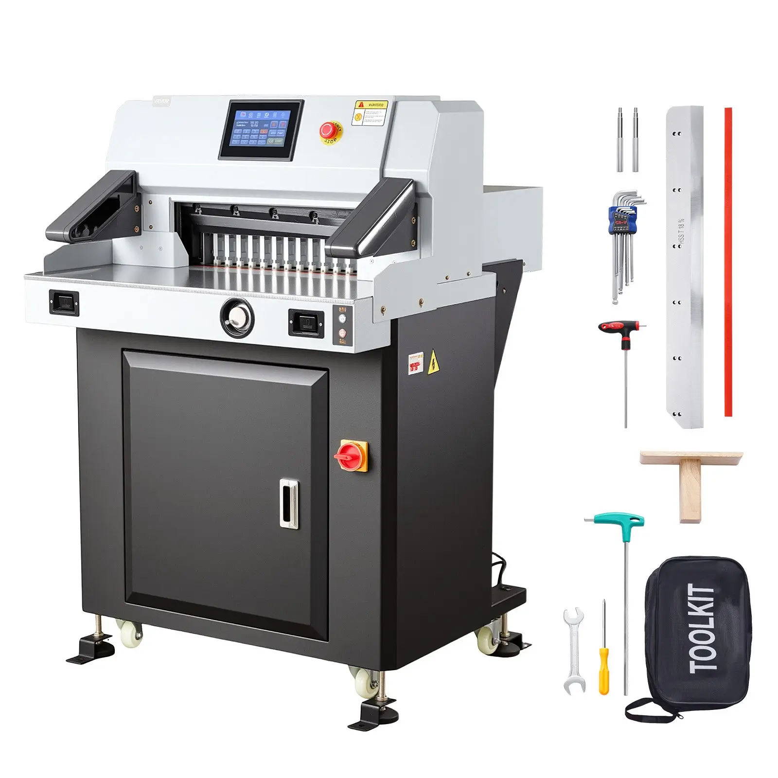 VEVOR Cast Iron 1100W Electric Paper Cutter, 20.28 in Cutting Width, 3.15 in Cutting Thickness, 7 in Touchscreen Guillotine Trimmer with Casters, Heavy Duty for Print Shops