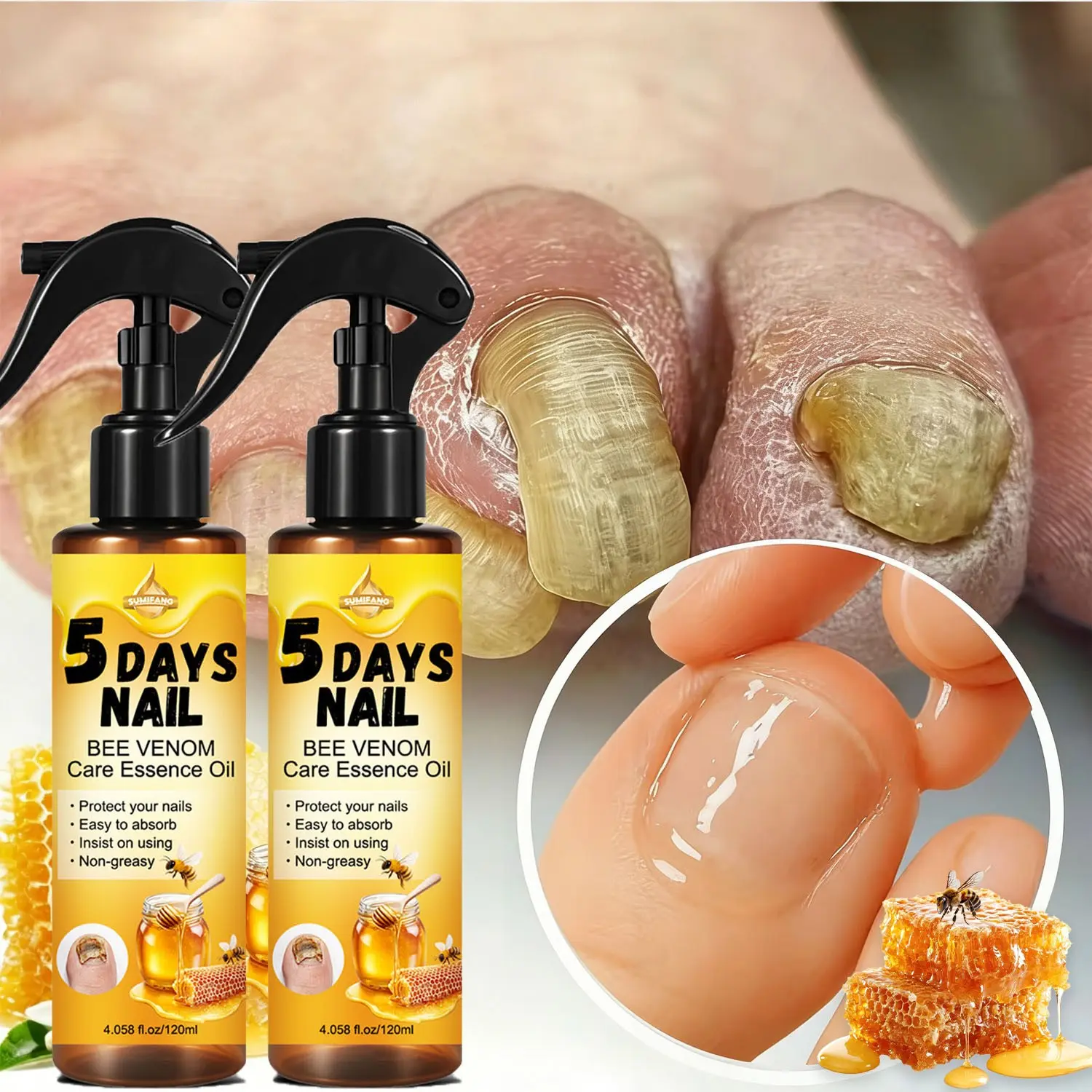 Bee Venom Nail Strengthening Oil (2pcs), Nail repair oil, Moisturizer, Nourishes and strengthens nails, the bee venom formula protects fragile nails, improves splitting, moisturizes the nail surface, prevents hangnails, and increases shine