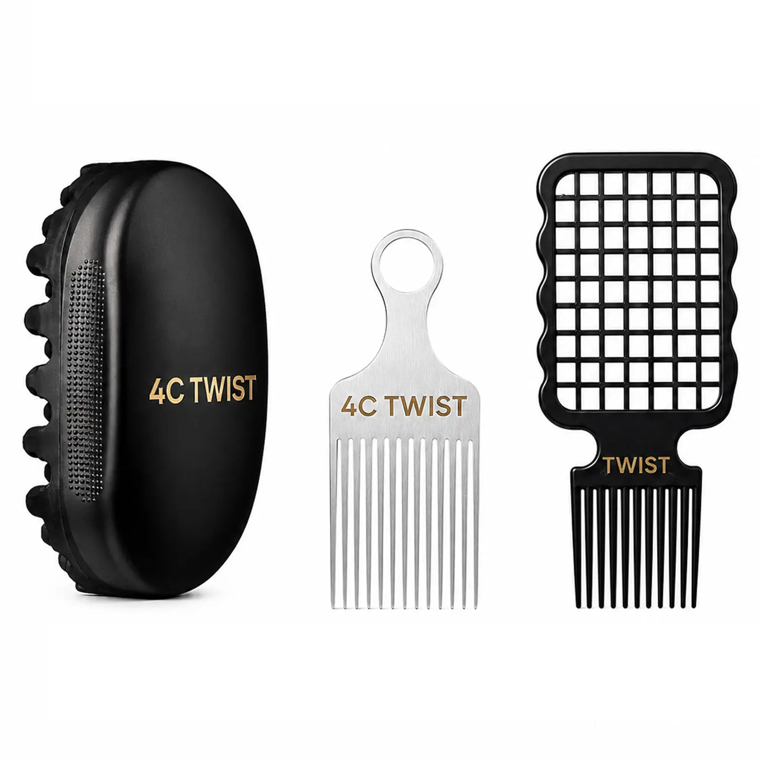 4C TWIST 3-Piece Twist Hair Styling Set: Scalp Massage Twist Sponge, Aluminum Hair Pick & Twist Comb for 4C Natural Hair, Coils, Curls, Twists and Afro Styling
