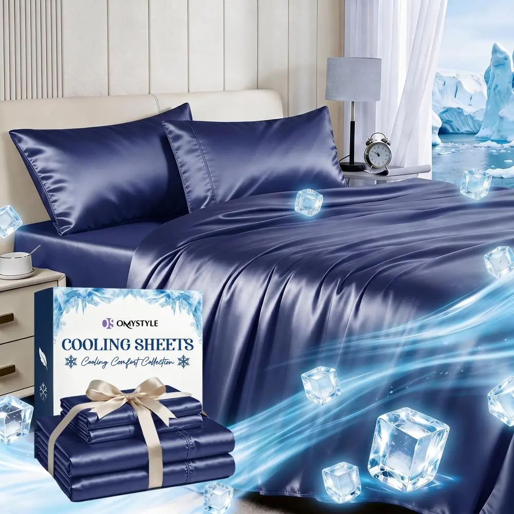 OS OMYSTYLE Deep Pocket Satin Sheet Set - 2000TC Classic Cooling Bed Sheets - Breathable & Skin-Friendly, Super Soft, Wrinkle Free - Kids Satin Sheets Set, Perfect Gift For Cooling Sleep - T/F/Q/K