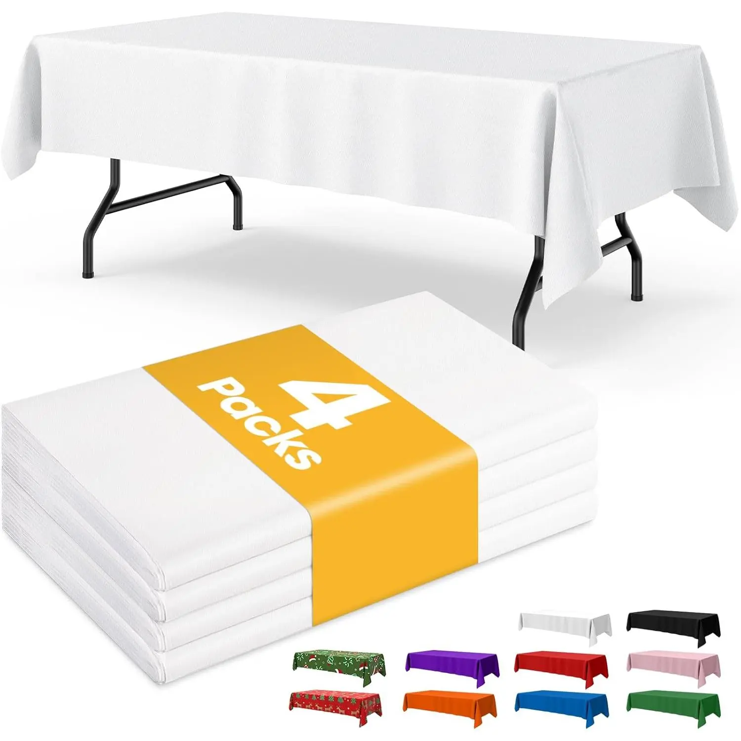 White Plastic Table Cloth - 4 Pack 54" × 108" Rectangle Disposable Tablecloths for 6FT Tables, Table Cover for Party, Holiday & Gathering Use