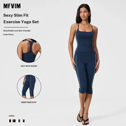 MFVIM Women's 2-Piece Athletic Set - Slim-Fit Thin-Strap Tank Top, High-Waist Butt-Lifting Shorts, Workout Sets Women for Gym, Yoga, Running Workout Suit, Activewear Clothes