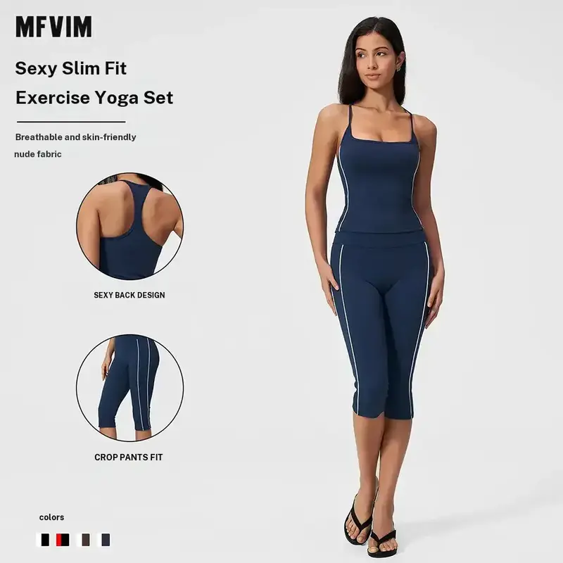 MFVIM Women's 2-Piece Athletic Set - Slim-Fit Thin-Strap Tank Top, High-Waist Butt-Lifting Shorts, Workout Sets Women for Gym, Yoga, Running Workout Suit, Activewear Clothes