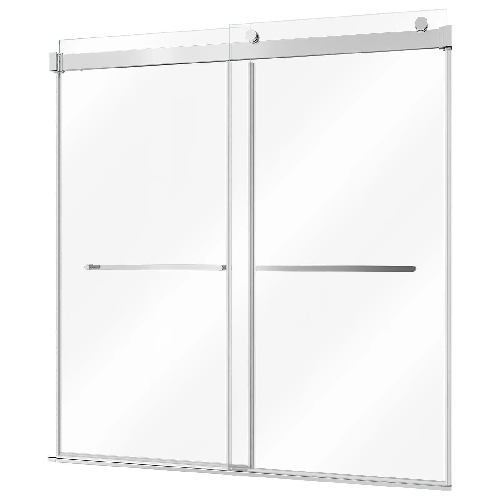 Bathtub Shower Door 60"W x 60"H Frameless Bypass Sliding Doors Silver, 5/16" Clear Tempered Glass, Double Sliding Tub Shower Doors with 2 Stainless Steel Handles, Nano Coating, for Bathroom Tubs