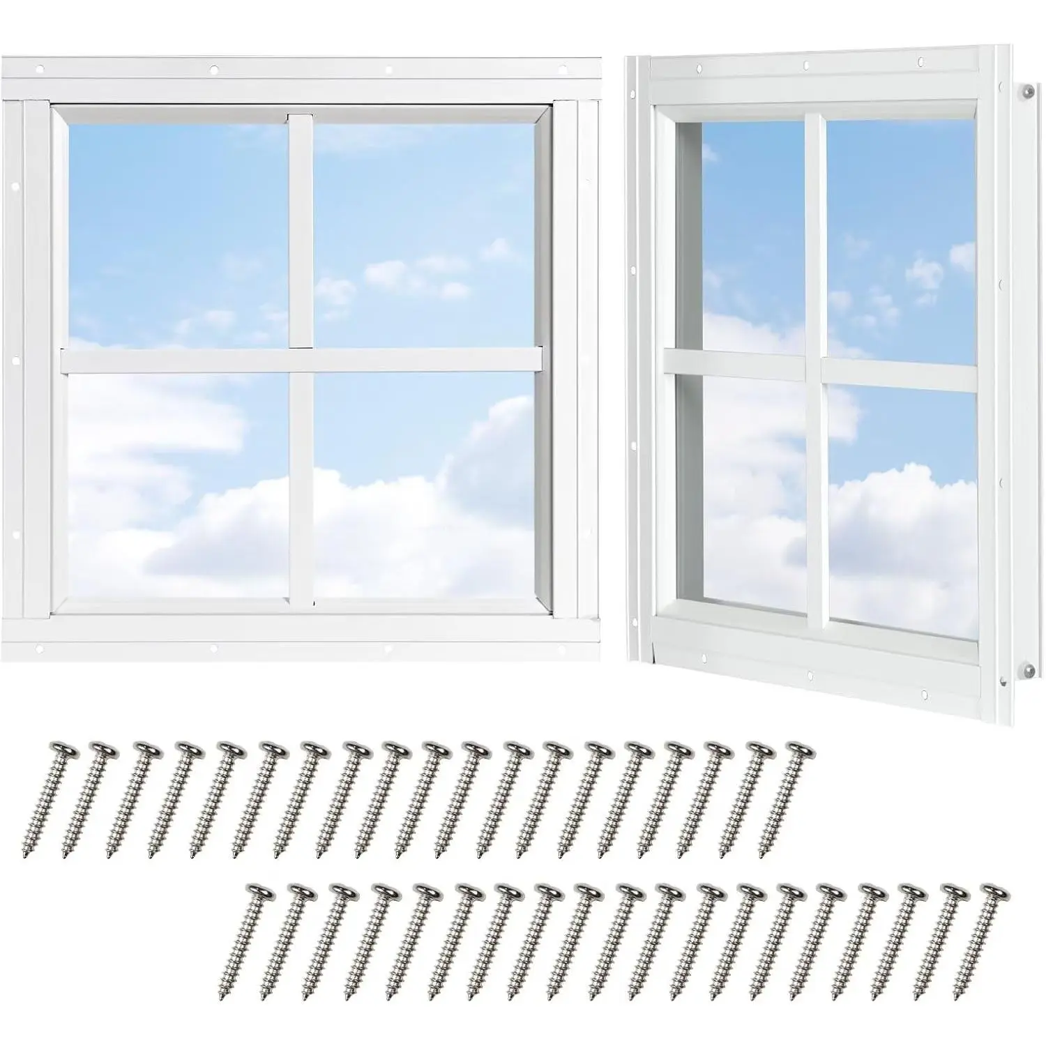 12"x12" 2 Pack Shed Transom Windows, White | Fixed Window with Tempered Glass, Grille for Shed, Chicken Coop, Playhouse, Household, Garage, Barns