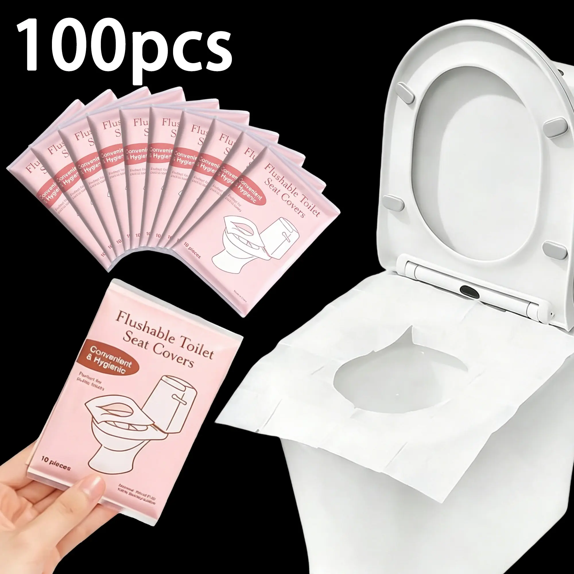 100 Disposable Biodegradable Toilet Seat Covers, Portable Travel Toilet Seat Pads, Toilet Seat Protectors, Suitable for Bathroom, Public Restrooms, Airplanes, Camping