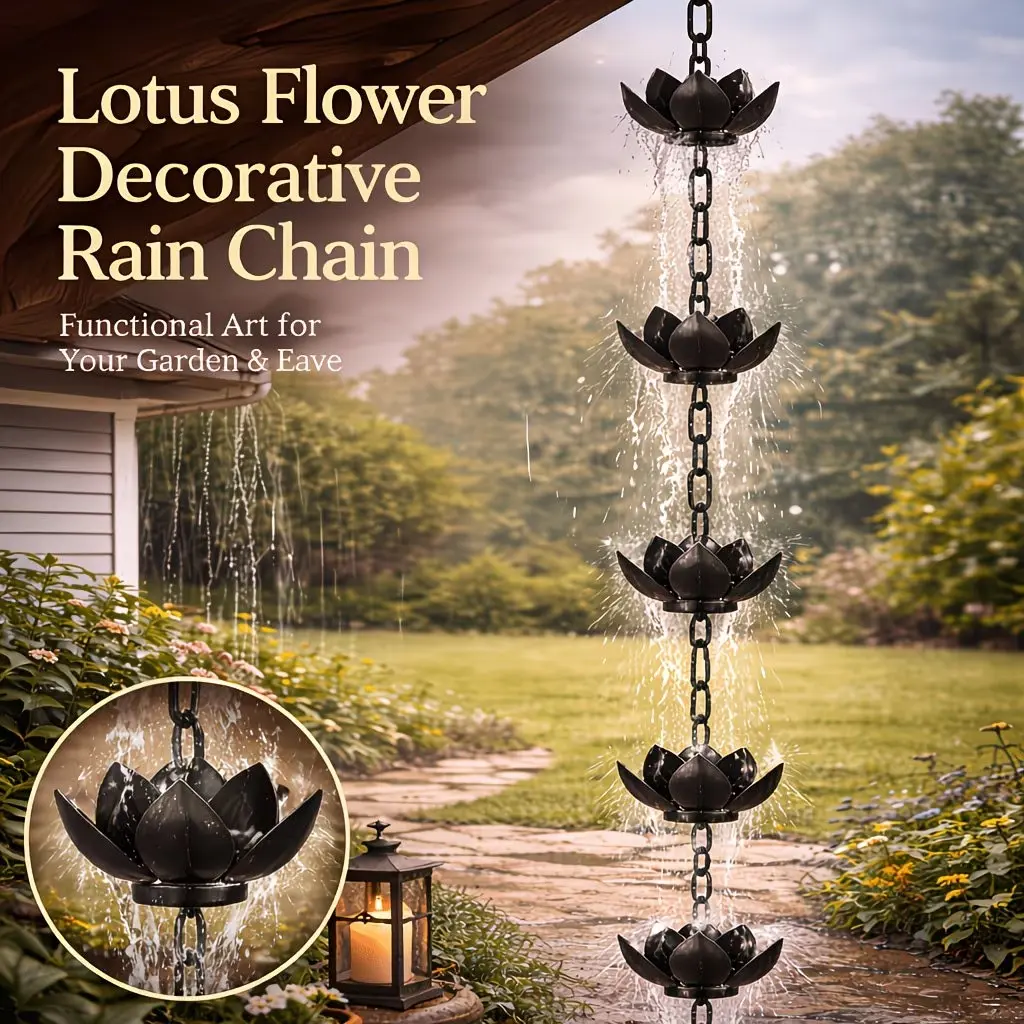 1PC Rustproof Metal Lotus Rain Chain, Outdoor Hanging Gutter Downspout Alternative, Decorative Drainage Cup for Yard Home Decor Garden Supplies