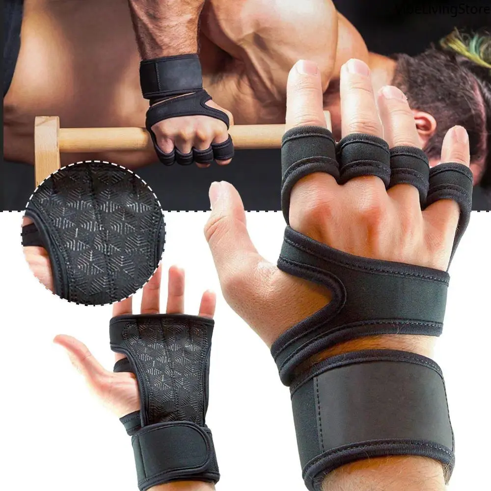 Fingerless Workout Gloves with Wrist Support, Lightweight Unisex Palm Protectors, Elastic Fabric Workout Accessories for Cycling & Fitness
