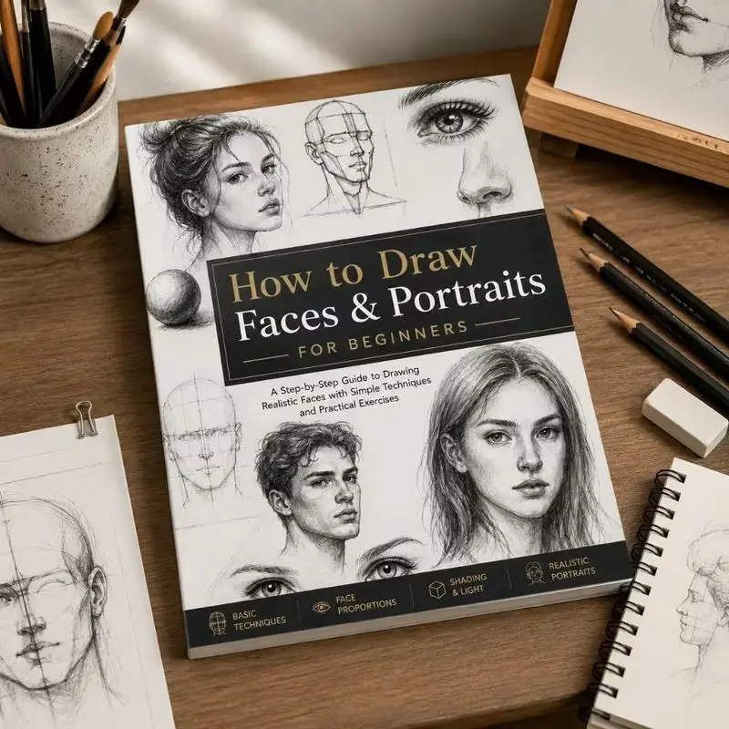 Beginner Drawing Tutorial Book, Facial Features Proportions Guide, Shadow Lighting Techniques Practice, Art Instruction Manual for Beginners