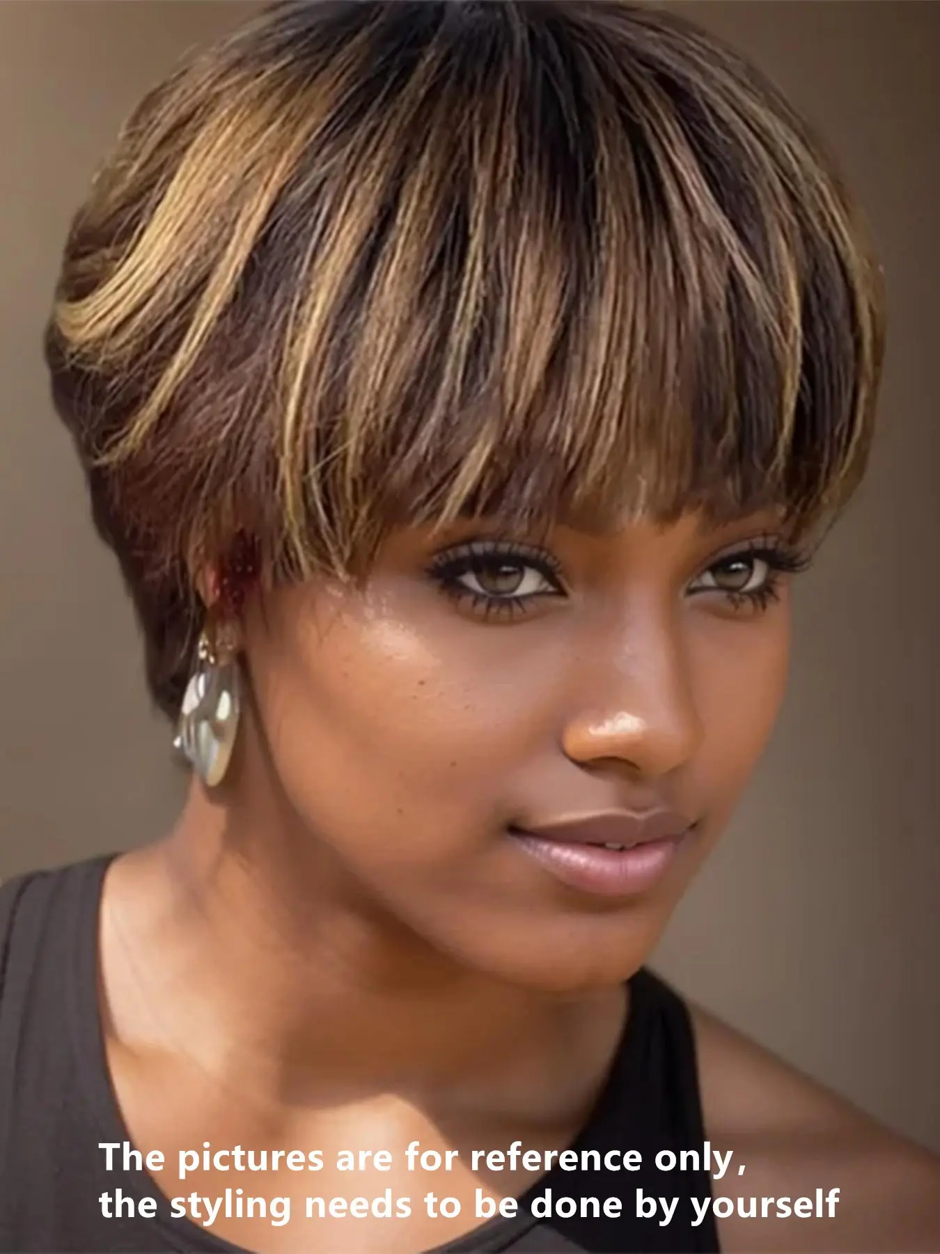 Women Short Straight Human Hair Wig, Pixie Cut Highlight Color Design, Daily Party Cosplay Gift Use, Natural Look & Comfortable Fit