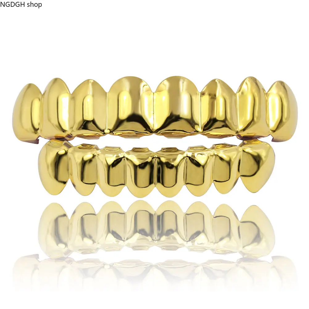 Silver-Gold Hip Hop Grillz, Luxury Stainless Steel Dental Grill Caps, Shiny Removable Teeth Accessory for Men, Ideal for Rapper Look, Party Events