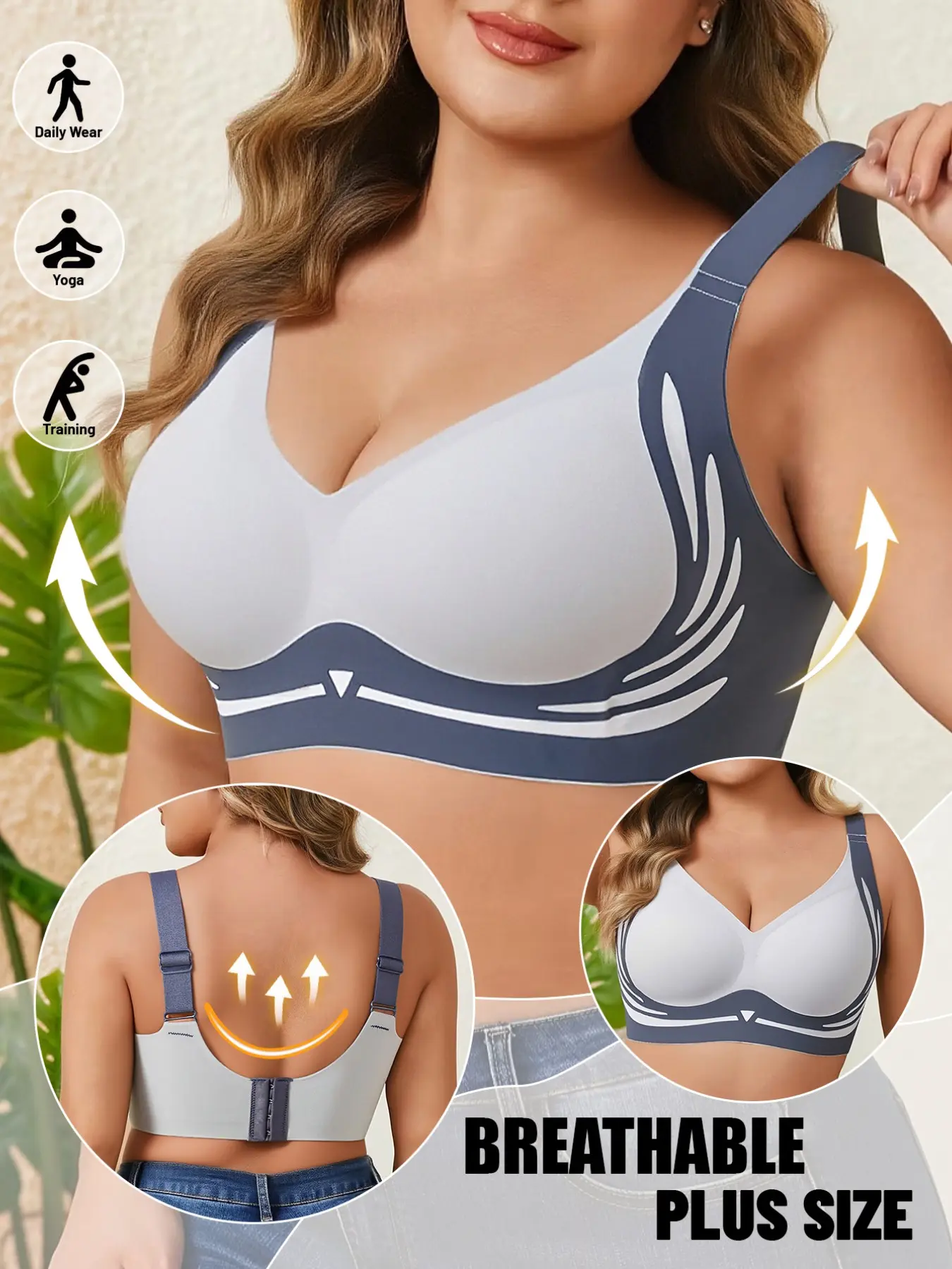 Full Bust Exclusive Jelly Support Layering Bra, High Stretch Fit All Bust Shapes, Wide Anti-Slip Straps, Dual Use Lingerie For Daily Commute Yoga Training, Sports Bralette, Supportive Gym Bra
