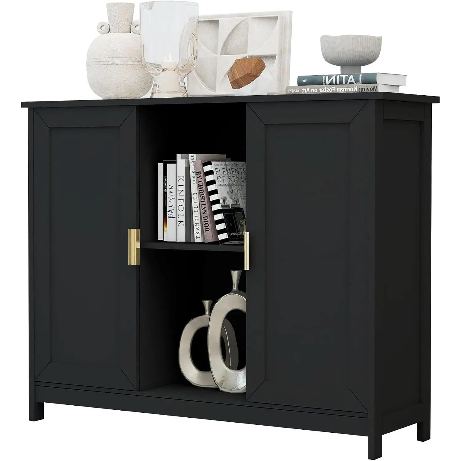 Black Buffet Cabinet,Modern Narrow Sideboard Buffet Cabinet | Wooden Side table With Storage,Black Accent Cabinets For Living Room