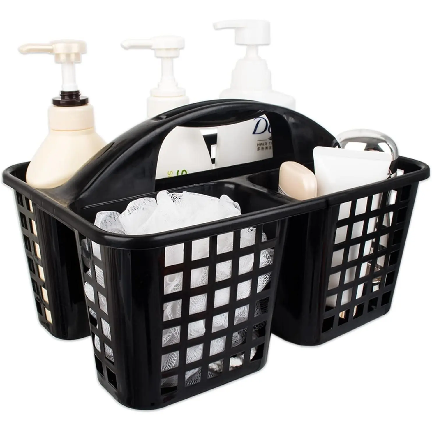 Portable Shower Caddy Basket with Compartments Cleaning Supplies Organizer with Handle Plastic Storage Divided Tool Bin for Bathroom, Bedroom, Kitchen, College Dorm, Garden, Under Sink, Black