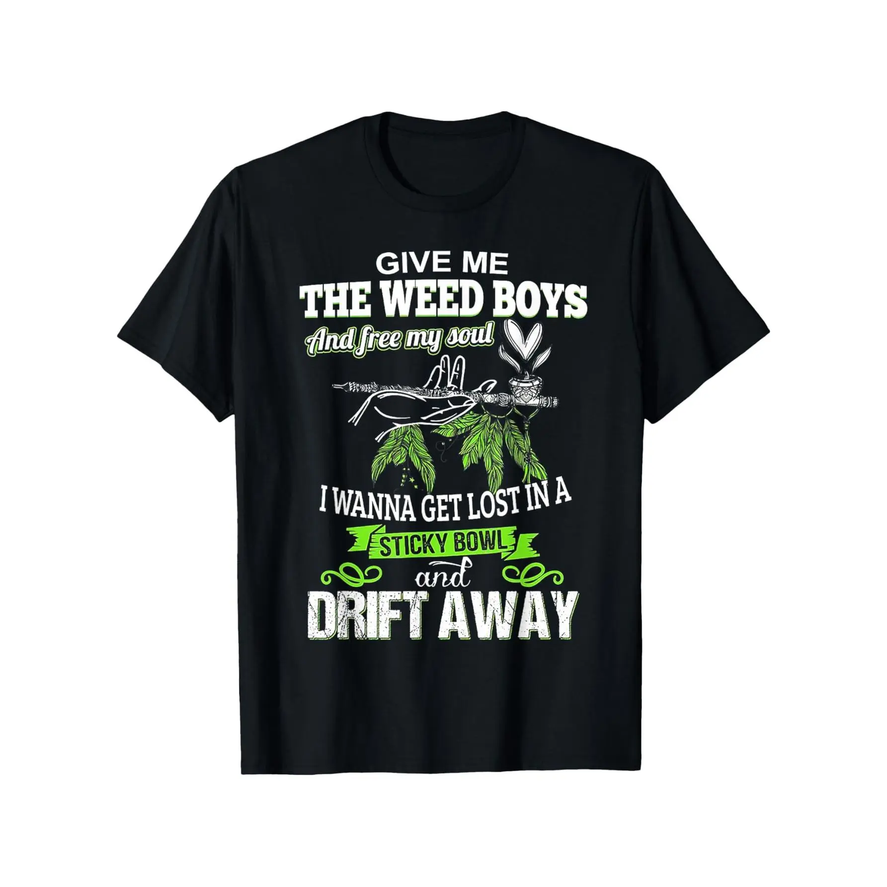 Men's Funny Culture T-Shirt - 100% Cotton Weed Leaf & Leaf Graphic Tee with Give Me The Weed Boys Saying - Lightweight Breathable Shirt for Users, Parties, Casual Attire - Black with Green & White Print - Regular Fit Short Sleeve Round Neck Casual