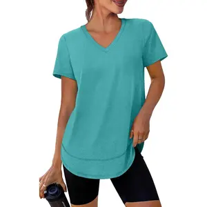 Womens Workout Tops Short Sleeve Shirts Sun Protection UPF 50+ Quick Dry Outfits for Hiking Running V Neck S-3XL(Gift)