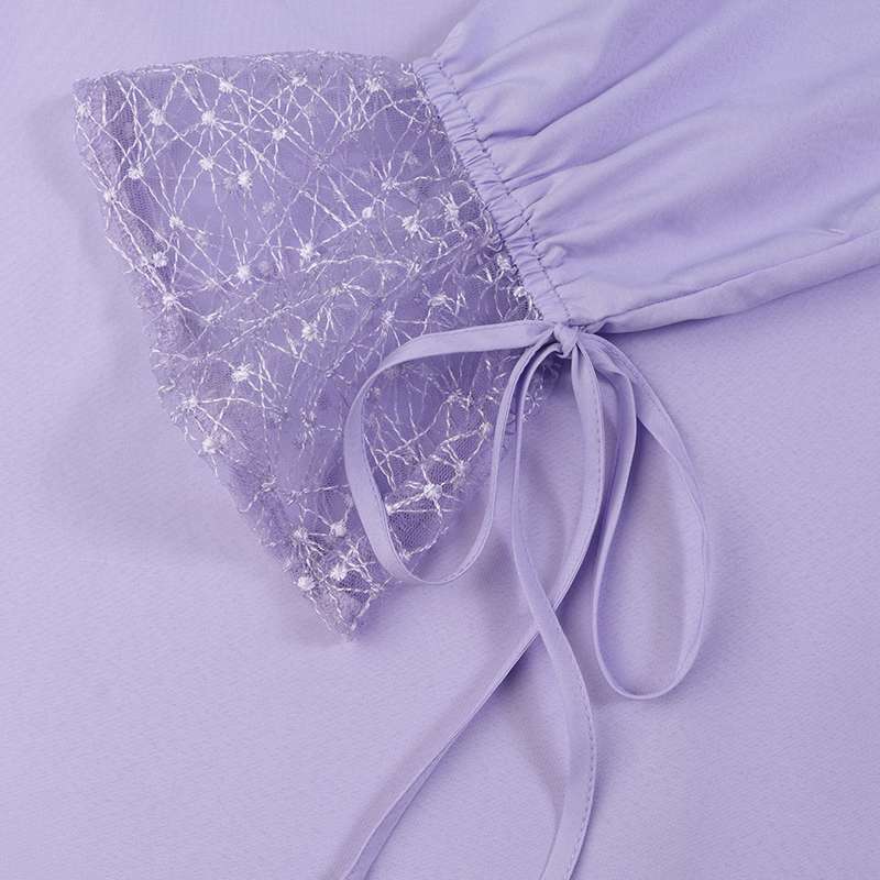 Creative and Elegant Muslim Women'S Long-Sleeved A-Line Dress |   Solid Color Patchwork, Four-Way Stretch, Tie Front Detail, Perfect for Spring, Summer, Autumn Casual Wear