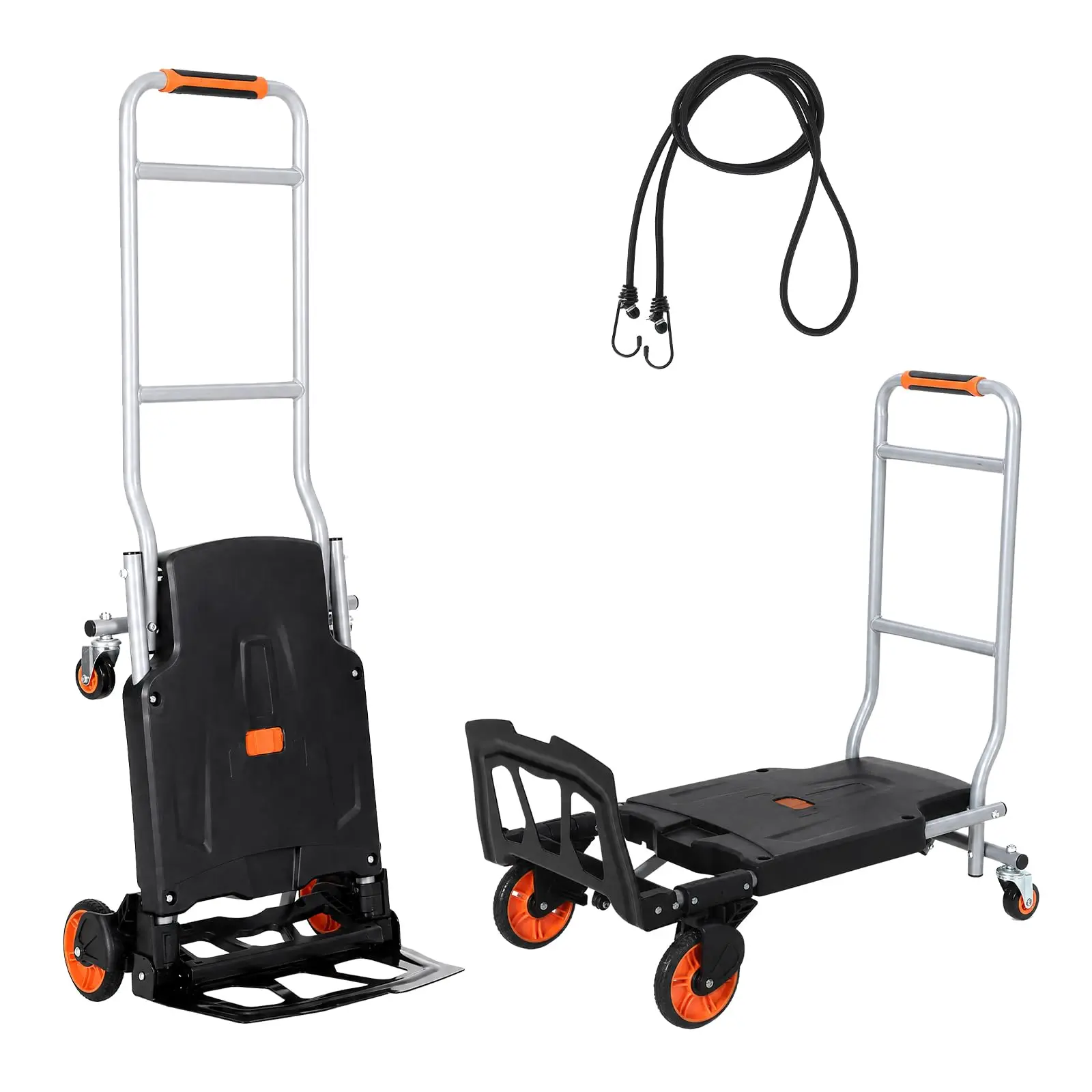 Durable 2-in-1 Heavy Duty 330LB Aluminum Frame Hand Truck - Folding Platform Cart with 360° Brake Wheels for Moving, Warehouse Use