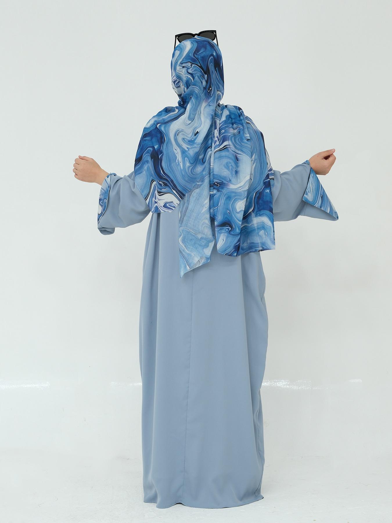 Women's Tie Dye Long Sleeve Dress with Hijab, Modest Casual Long Dress for Daily Wear, Ladies Islamic Clothing for All Seasons, Abaya Hijab Set, Modesty Muslim Clothing