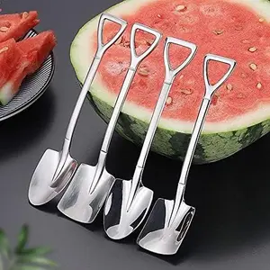 Dessert Spoon Set, 4 Pcs 4.8" Shovel Shape Stainless Steel Spoons, Ice Cream Fruit Spoon  Home, Kitchen or Restaurant by Aliotech