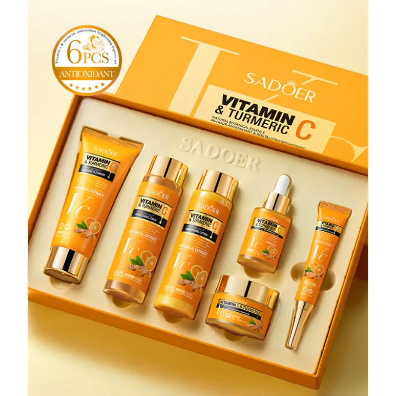 6Pcs Turmeric VC Brightening Skin Kit Hydrating Nourish Antioxidant Facial Care Set Moisturizing Turmeric Kit Skin Care Sets