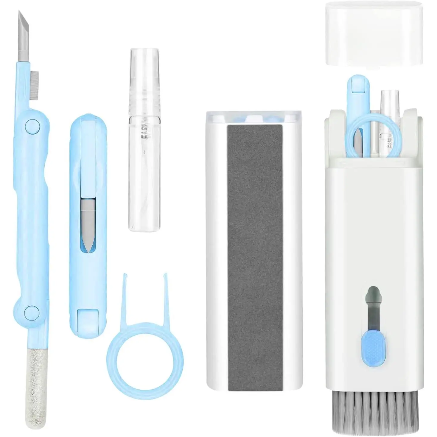 7-in-1 Electronic Cleaner Kit, Keyboard & Lens Cleaner for Smartphone, Monitor, Headset, Lego (Blue)