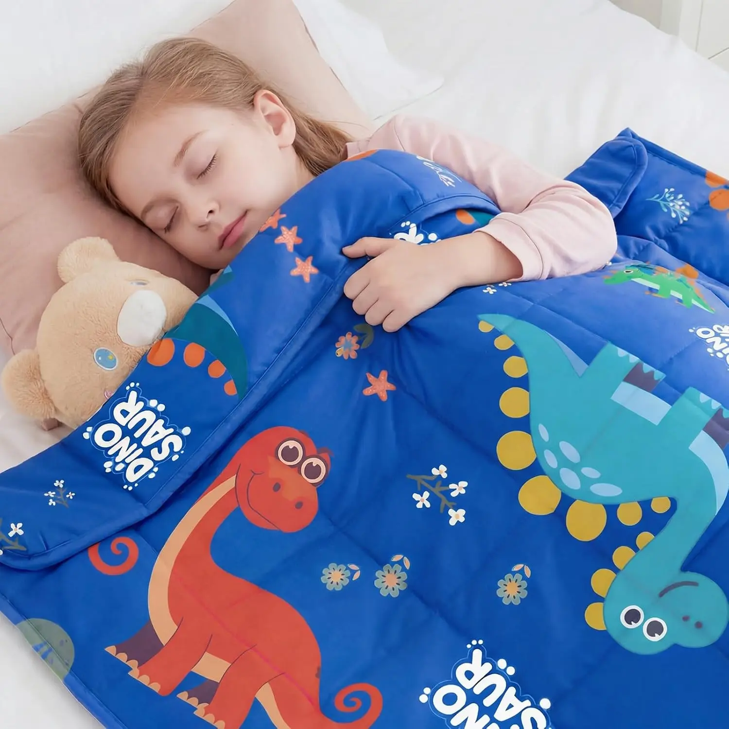 Dinosaur Weighted Blanket 5 lbs - Blue Breathable Cooling Throw Blanket, Small Lap Blanket 36"x48"Gift