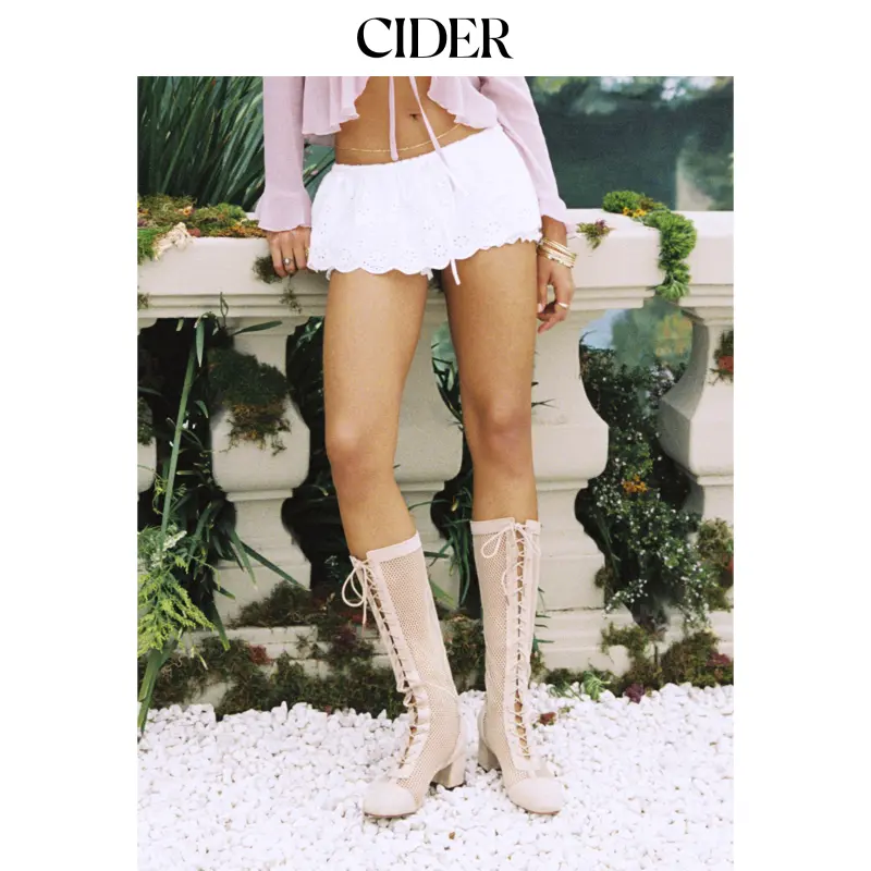 Cider Cotton Low-Rise Broderie Anglaise Bubble Hem Micro Skort for Women