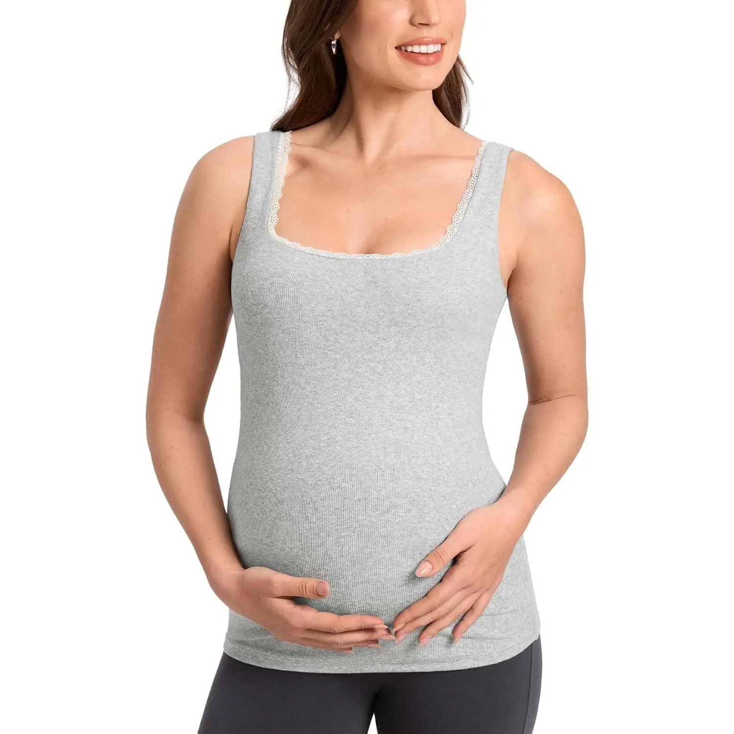 Cotton Ribbed Maternity Tank Tops | Lacetrim, Square neck, Sleeveless, Pregnancy workout shirts, For women
