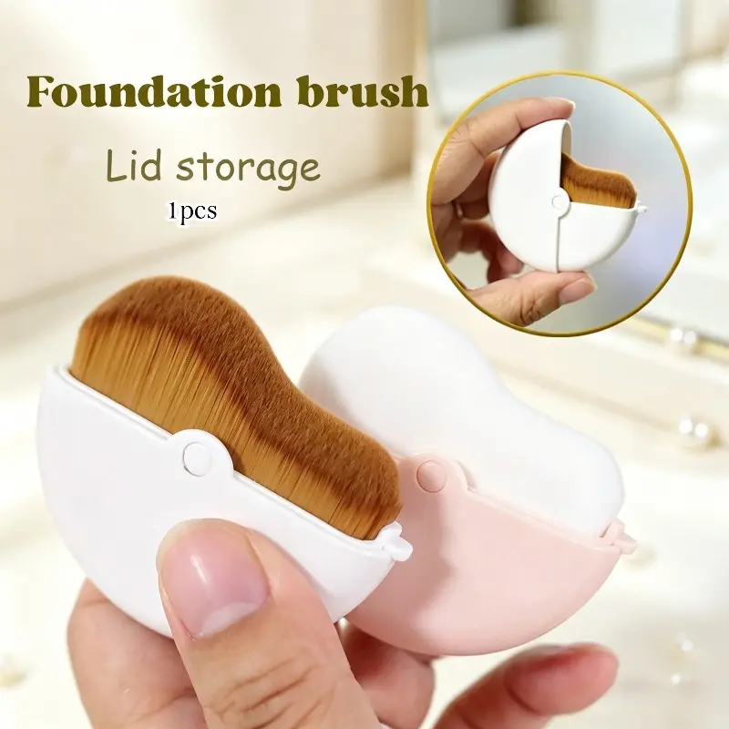 180° Rotatable Makeup Brush with Dust Cover, Multi-Functional Beauty Tool, All-in-One Portable Cosmetic Brush for Concealer, Blush and Foundation