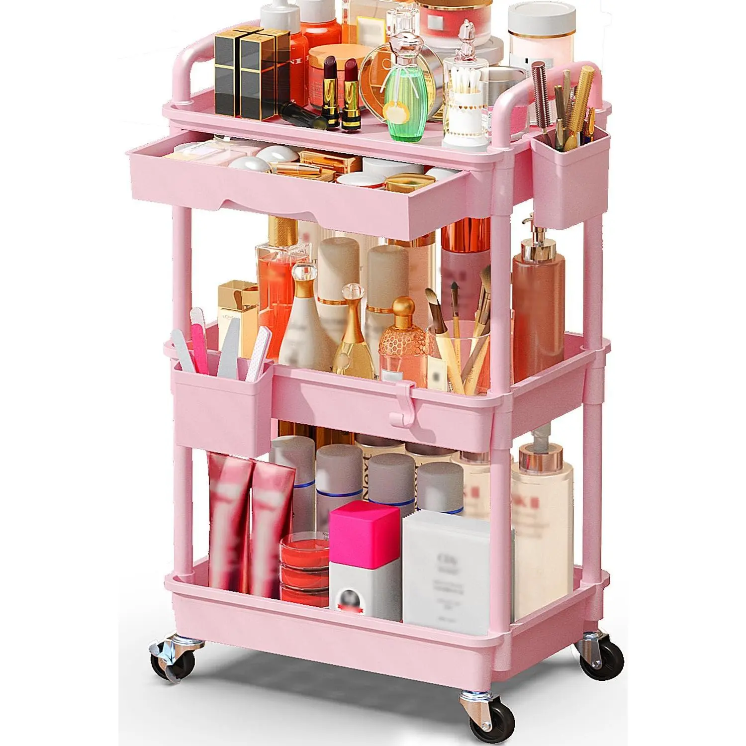 Makeup Cart Organizer with Drawers, Floor Skincare Organizers  Storage Organizer, Rolling Makeup Bathroom Storage Cart  Display Cases for  Care Perfume  Polish,
