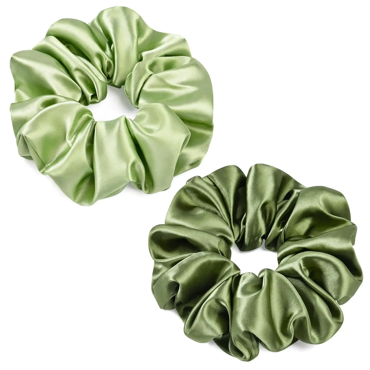 2 count Green  Satin Silky Scrunchies 6.5 Inches  Scrunchie  Big Hair Ties Ponytail Holder for Thick Curly Hair Women (Sage, Olive Green)