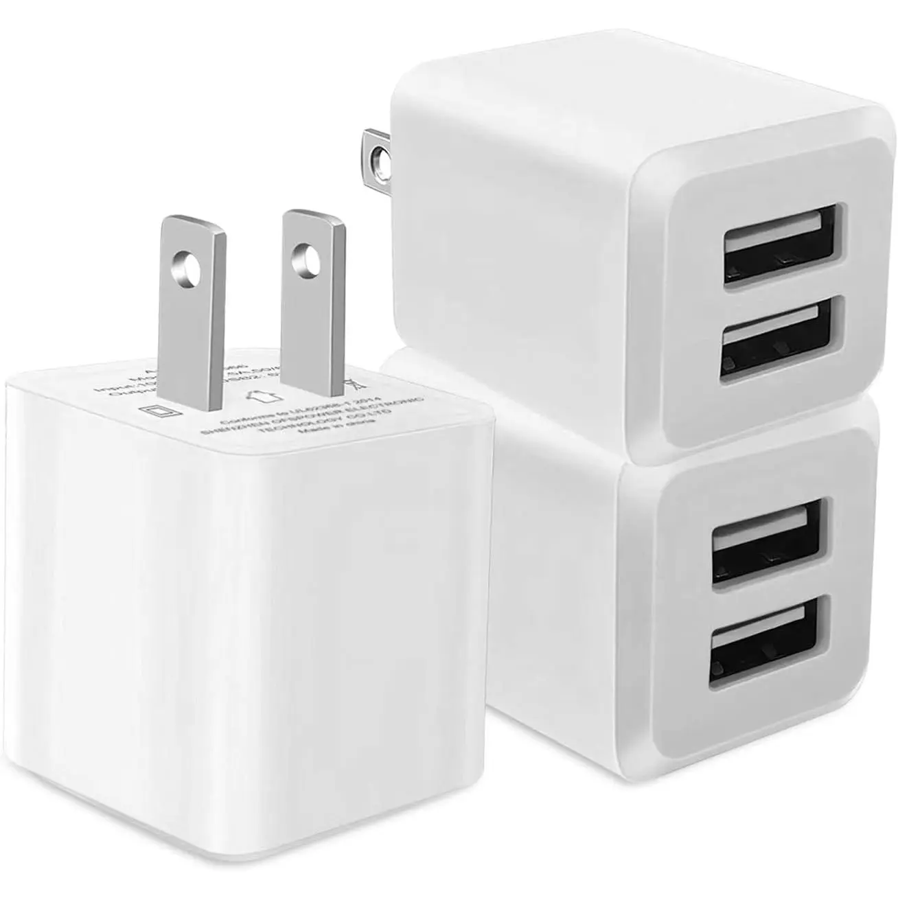 USB Wall Charger,  Port Cube Power Adapter Charger Plug Block  Box,  Port Wall  Adapter, Compatible for i Phone 14 13 12 11,Milky White (3-Pack)