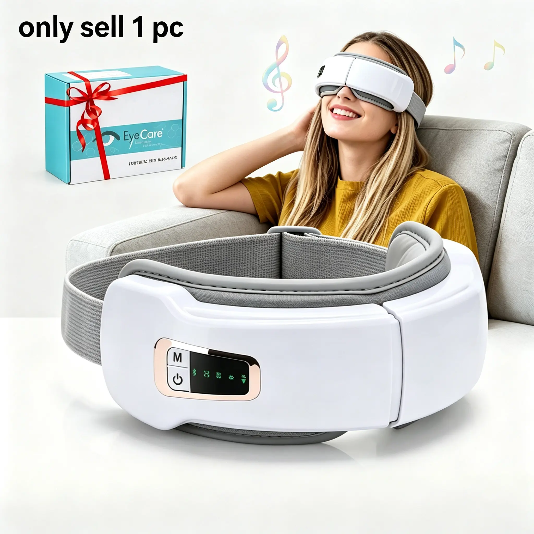 3-In-1 Air-Bag Heated Eye Massage Mask, Bluetooth-compatible Music, Adjustable Warm Compress, Multi-Mode Vibration, Portable Eye Massager for Men & Women